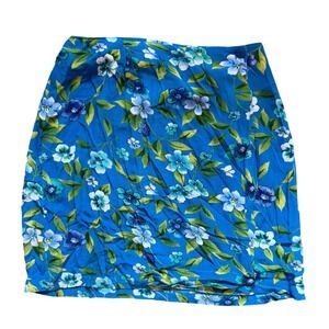 Vintage 90s Lee David Tropical‎ Botanical Mini Skirt Blue Wrap Skirt Vacation 12